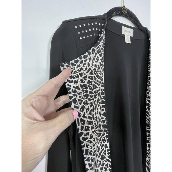 Chicos Cheetah Print Animal Stud Y2k Cardigan Blazer blouse 1 Top M 6 8 - Picture 2 of 10